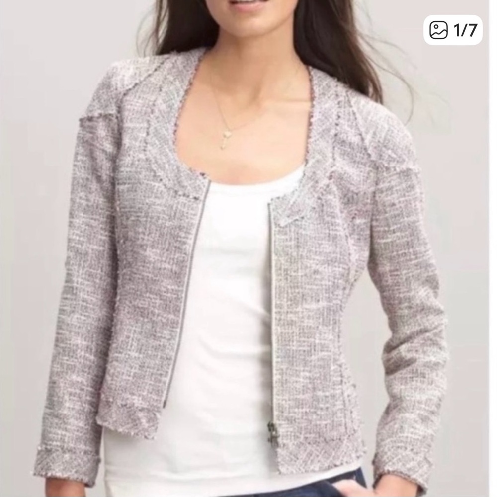 Banana Republic Tweed Frayed Detail Zip Jacket Size 4